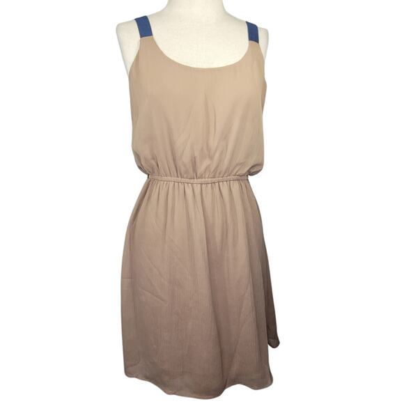 Tan and Navy Mini Blouson Dress Size Medium - Picture 1 of 4